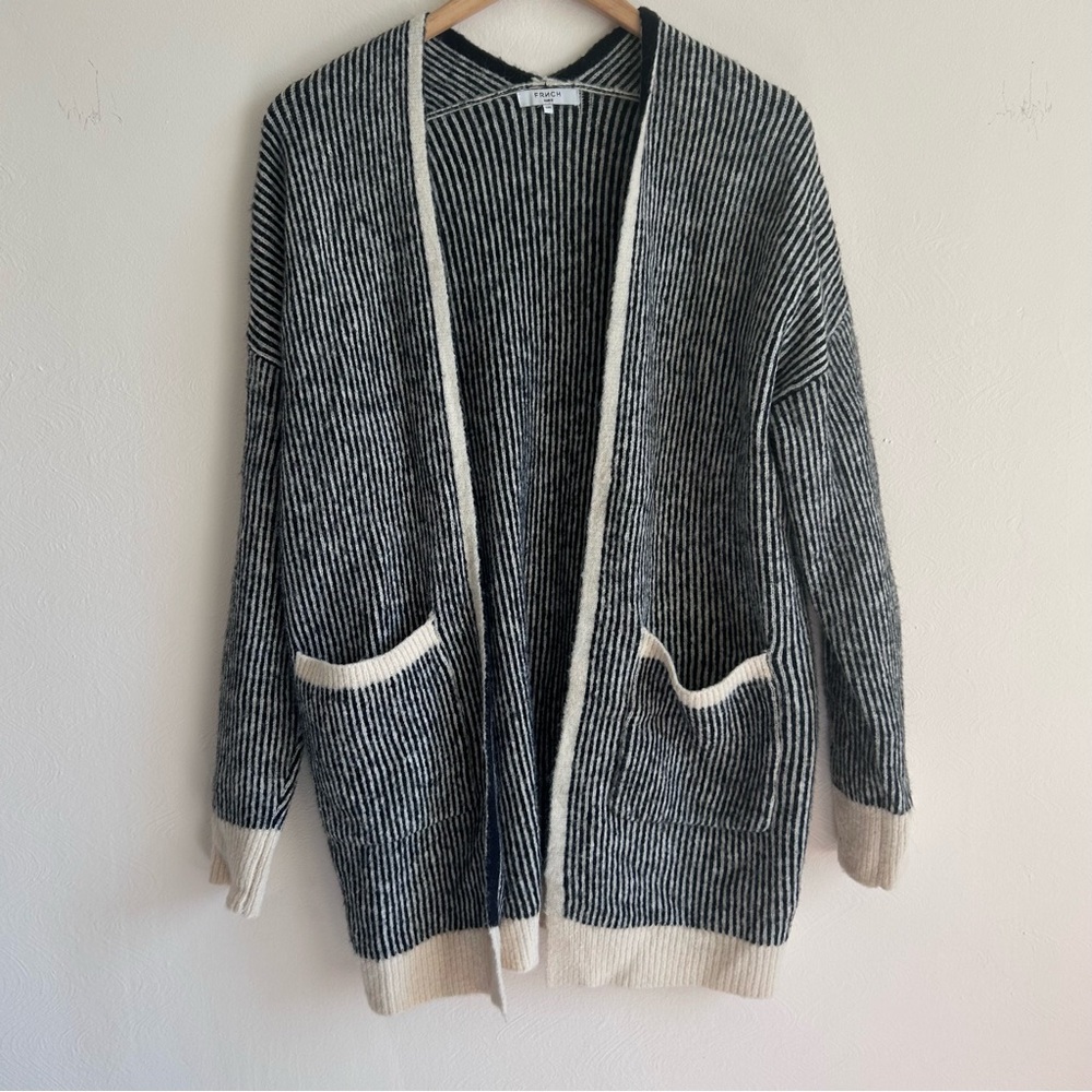 FRNCH Paris Black and White Striped Cardigan - Oversized Cozy Grandpa Chic M